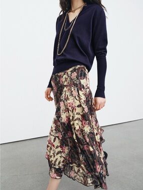 Zara Chiffon Maxi Skirt - Pink Floral